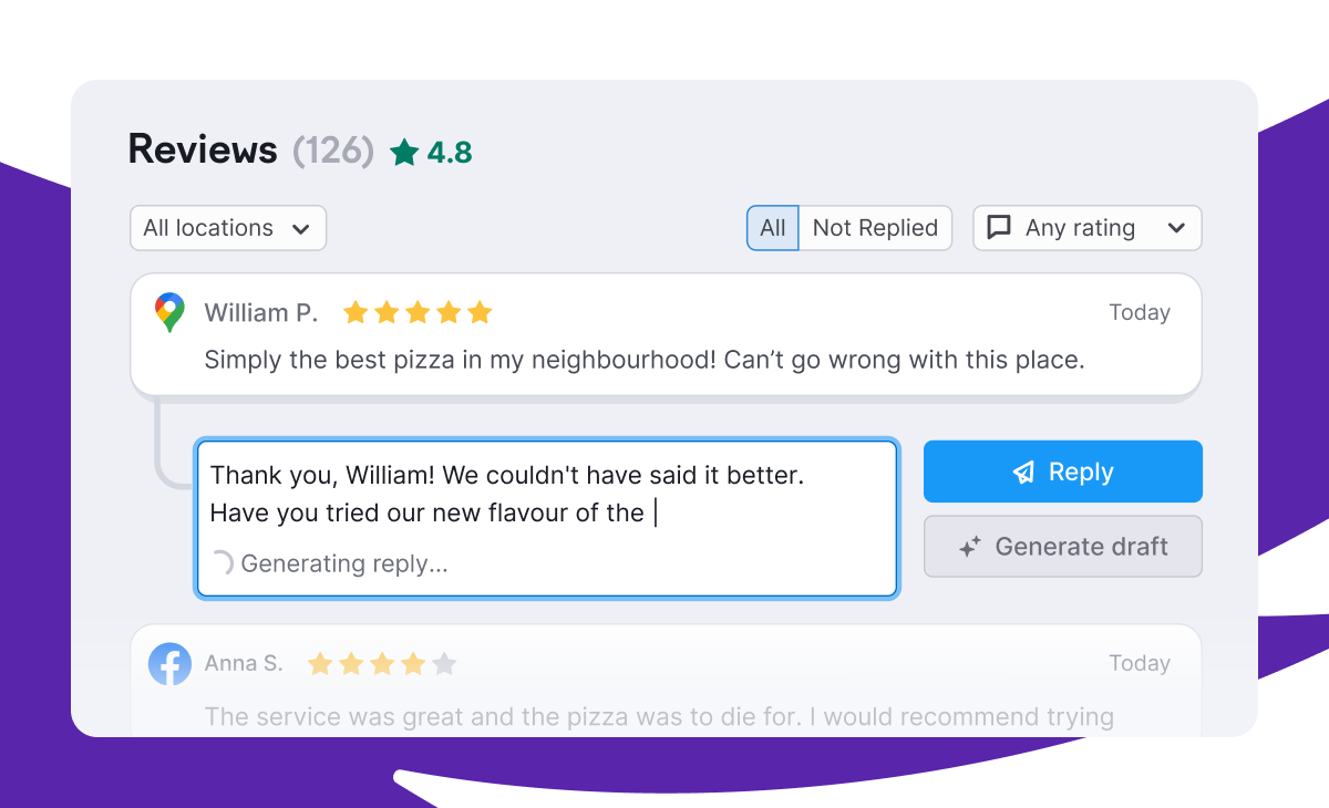 Review Management’s AI feature that drafts responses for you.