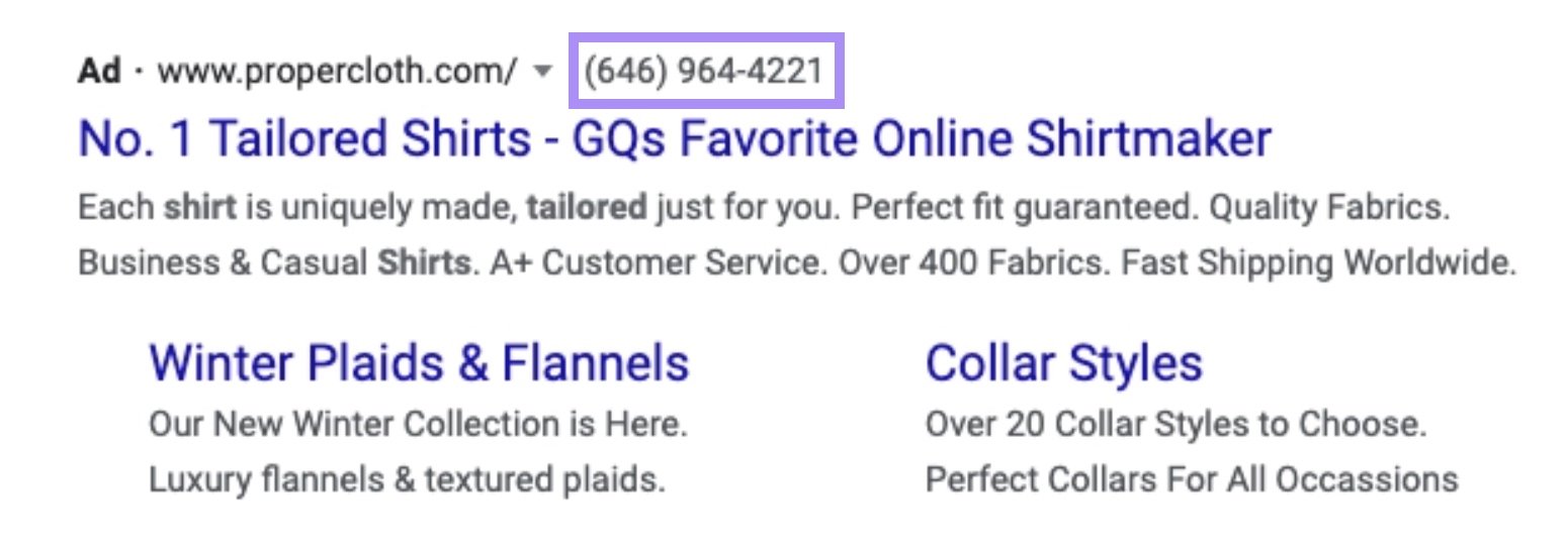 A call extension on desktop