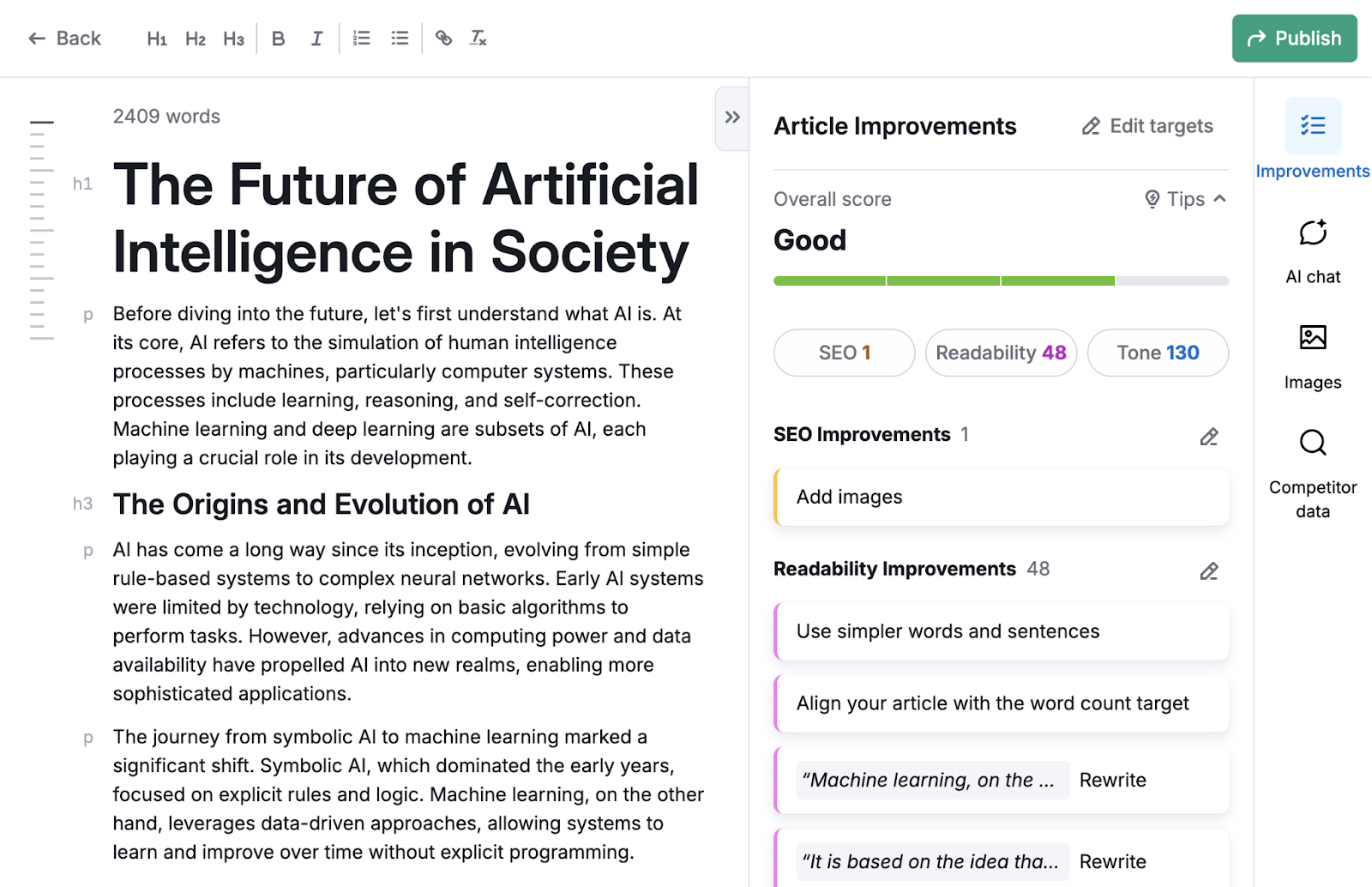 Improvements include things like adding images, rewriting sentences, using simpler words, and more.