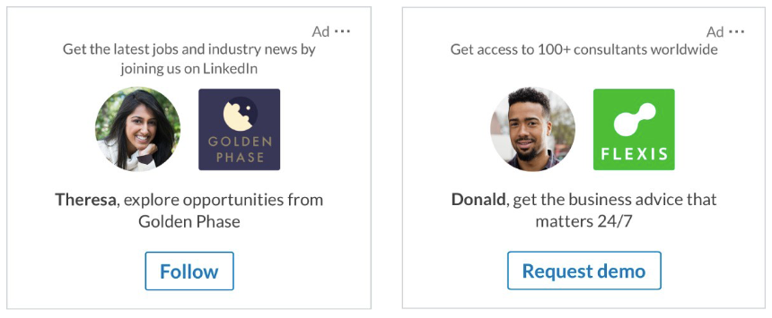 Two dynamic LinkedIn ads for Golden Phase and Flexis