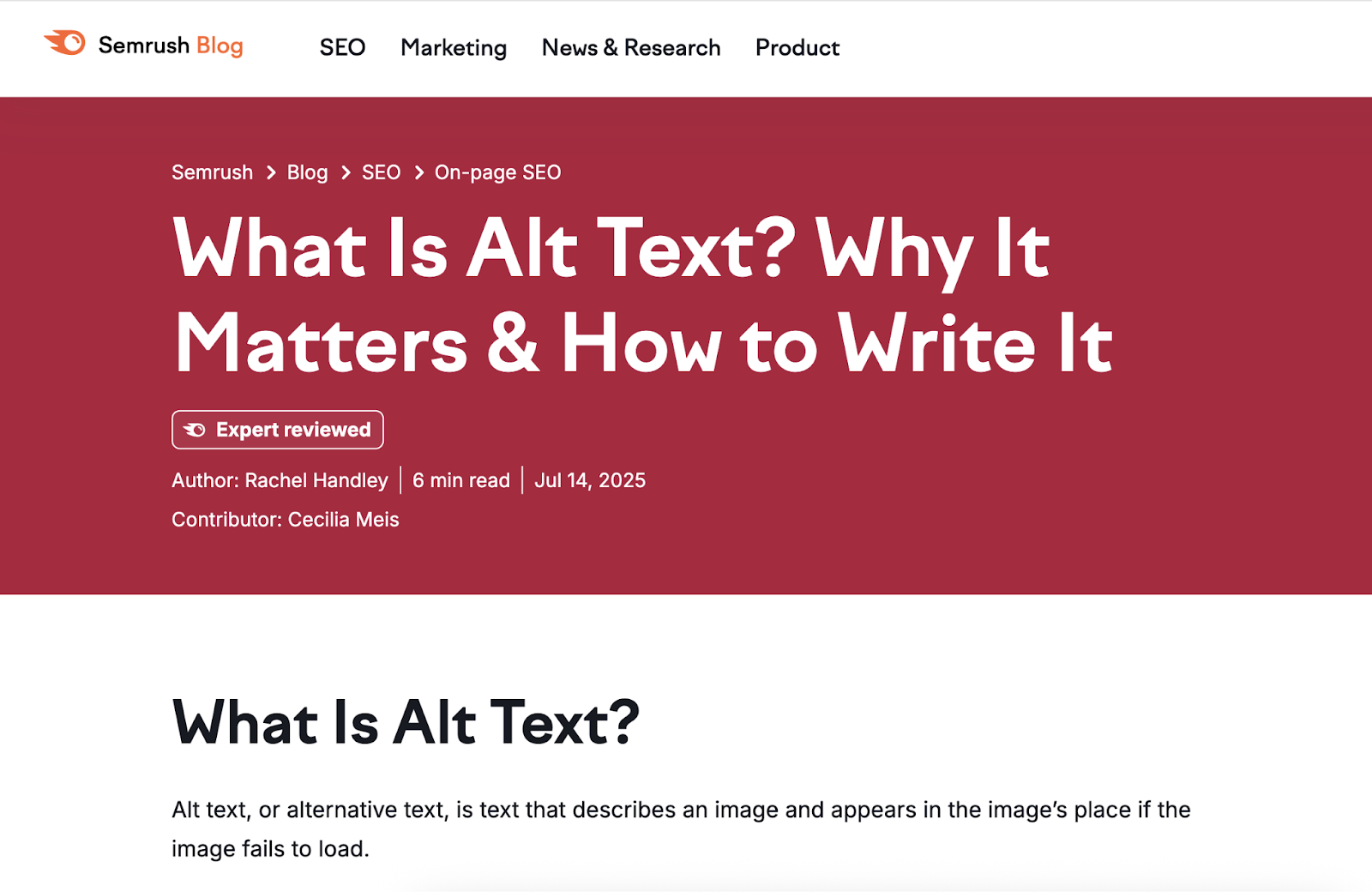 A blog post titled what is alt text answers the question succinctly in the very first sentence.