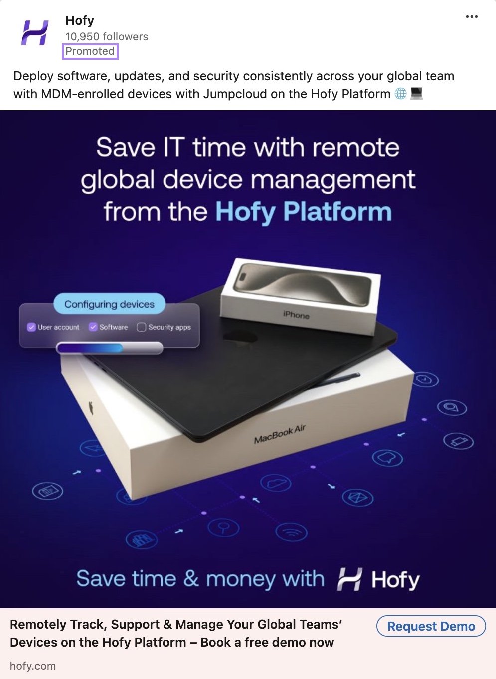 A paid ad on LinkedIn marked “Promoted."