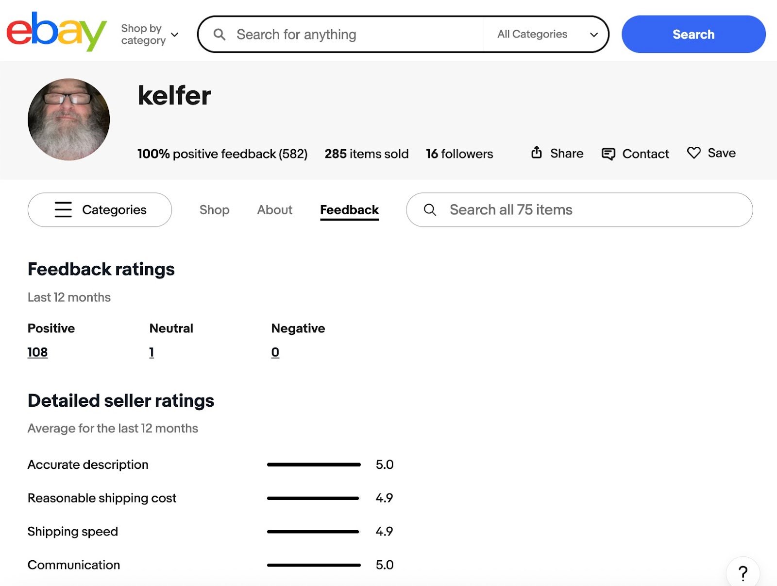 A seller on eBay who's sold over 280 items and has 100% positive feedback.