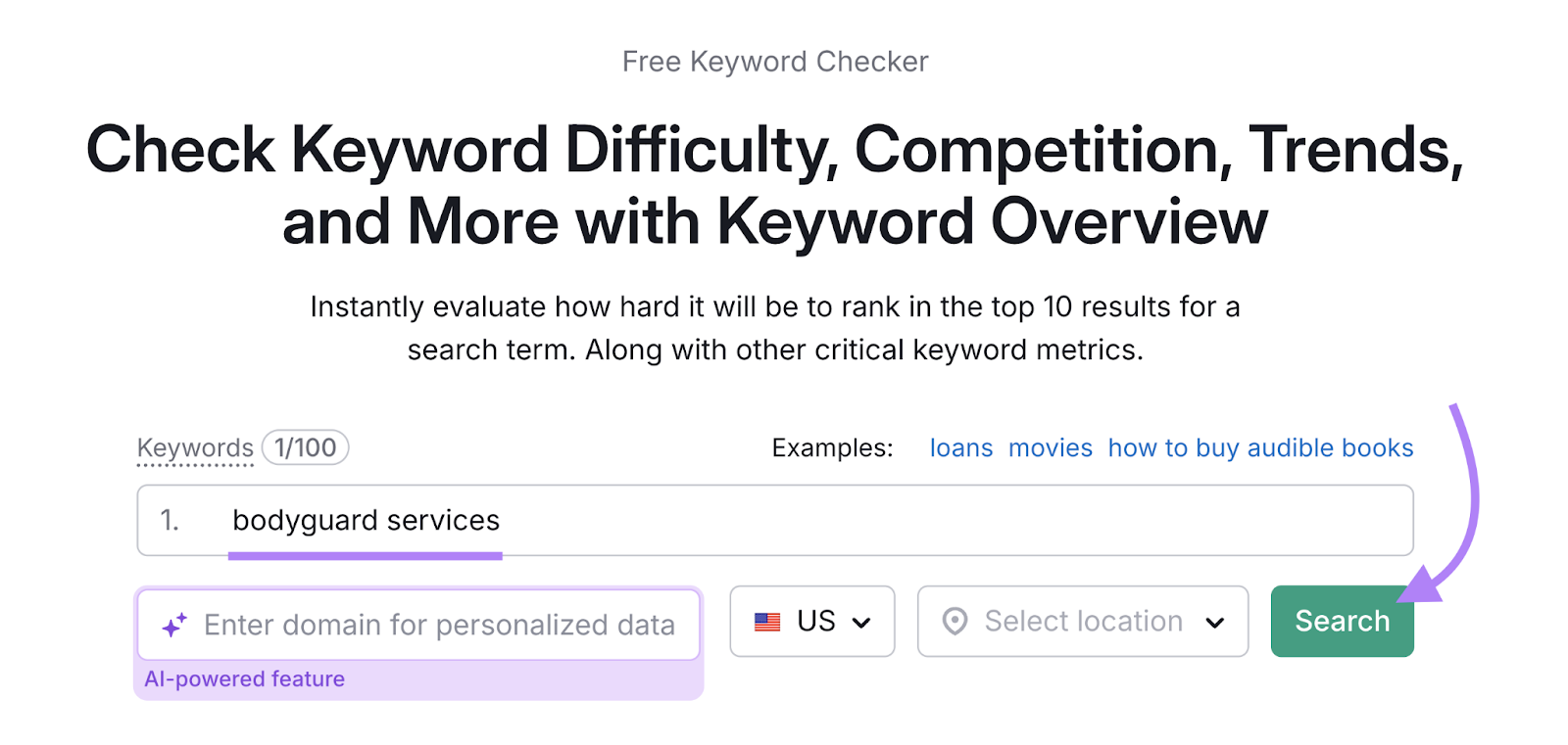 Keyword is entered into the tool.