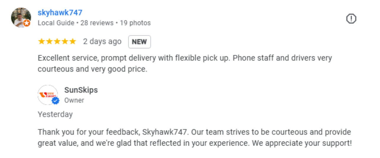 A positive anonymous google review