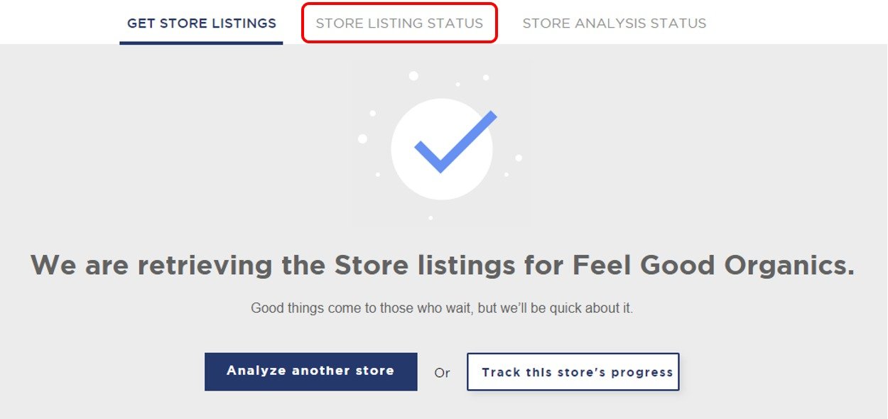 Where to find the status tab in the &lsquo;Store Analysis&rsquo; feature of Product Research Pulse.