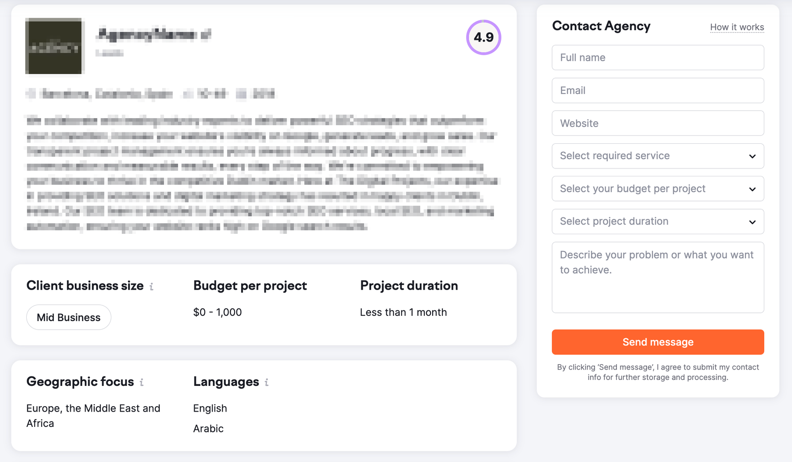 An example of the Agency's profile.