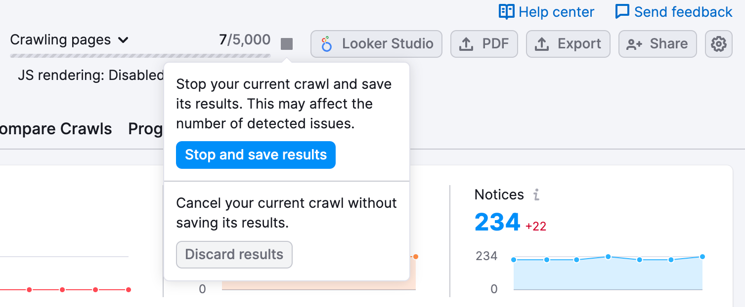 Stopping a crawl in Site Audit