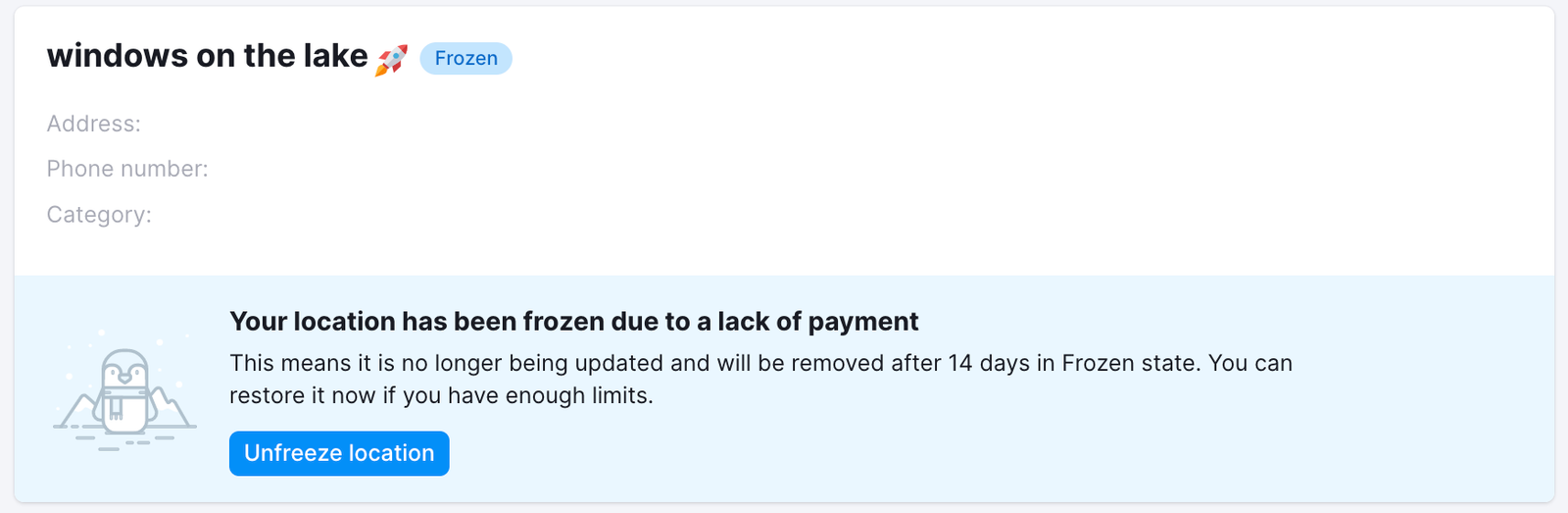 Example of a frozen location. 