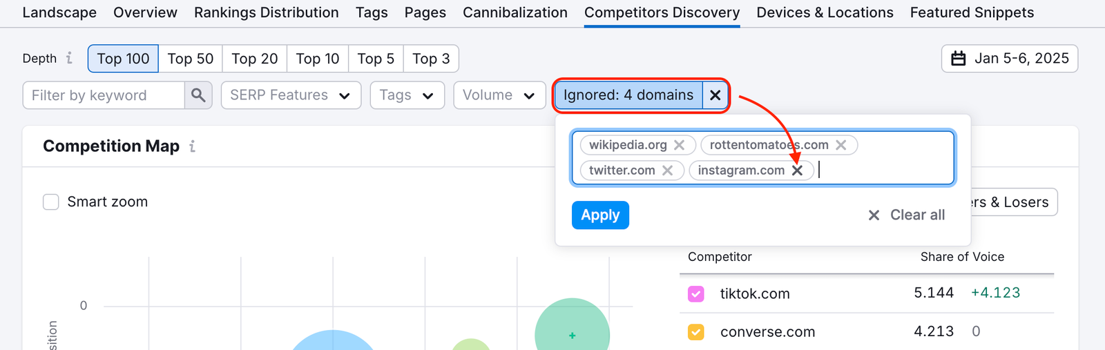 A demonstration of how to remove domains from the Ignored list.