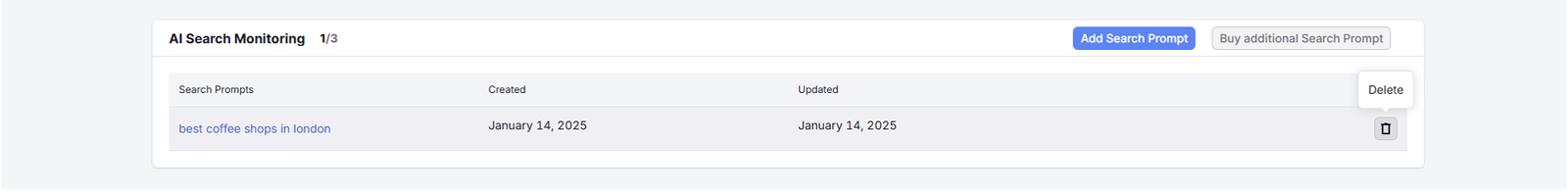Deleting a search prompt in Otterly - AI Search Monitoring