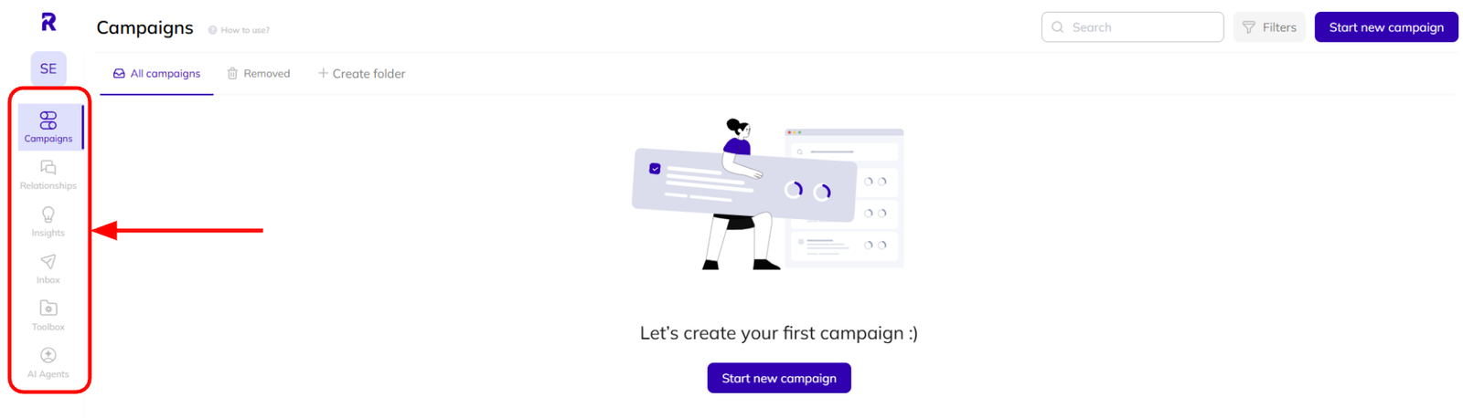 The navigation menu in AI Backlink Builder.