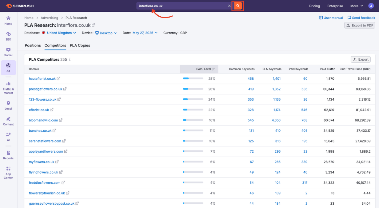 The search bar in PLA Research.
