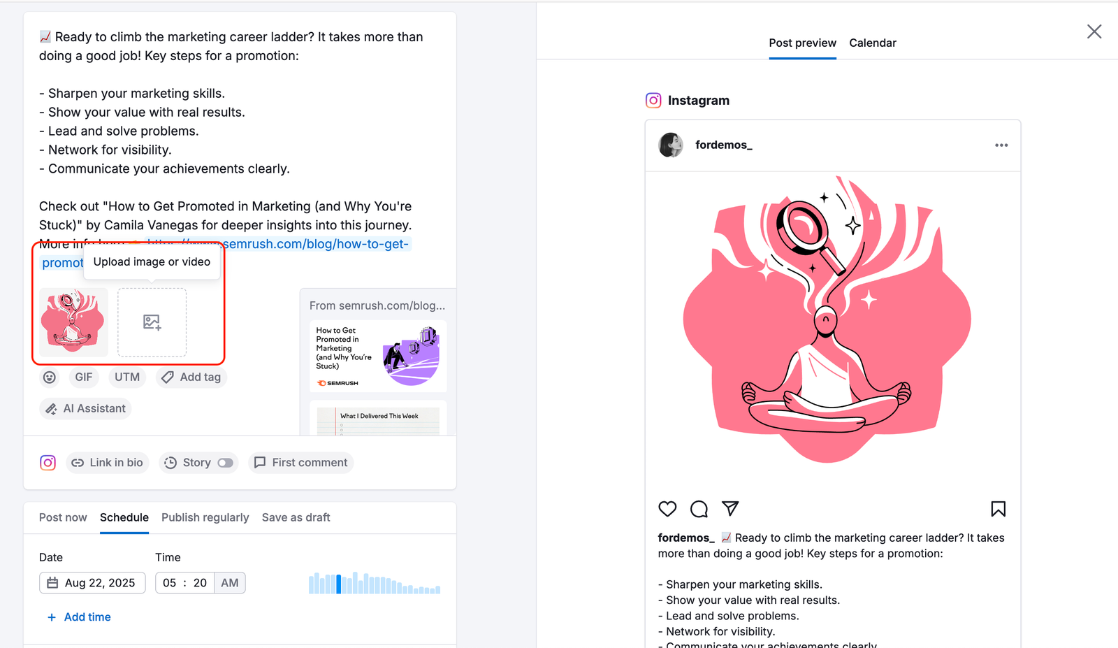 An image is added to the post at the bottom of the Post editor.