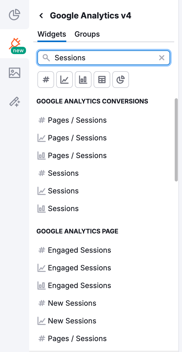Type the name of a metric in the search bar in the Integrations and select the one you need.